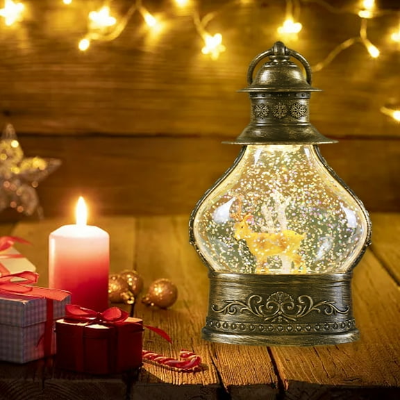 Tyidzon Snow Globe Lantern Lighted Christmas Deer Water Lantern Swirling Glittering Home Christmas Decorations Gift, Battery Operated 5.7 Inch