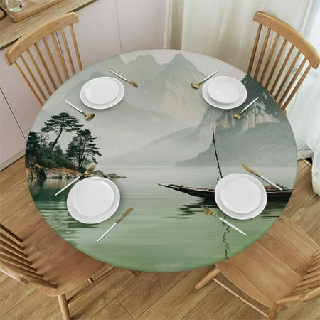 

Patifu Mountains Lake Boat Round Table Cover Stain Resistant Washable for Indoor Outdoor Tablecloth Kitchen Dining Wedding Parties 100% Polyester Home Kitchen Outdoor Decoration 38 -42