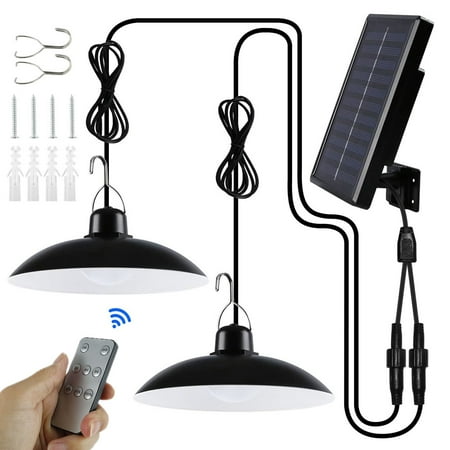 

LED Solar Chandelier Remote Control Dual Head Wall Hanging Lamp with 3 Modes Brightness IP65 Waterproof Street Hangin Night Lamp Solar Garden Sunlight 50W Fast Charging for Outdoor Indoor Lighting
