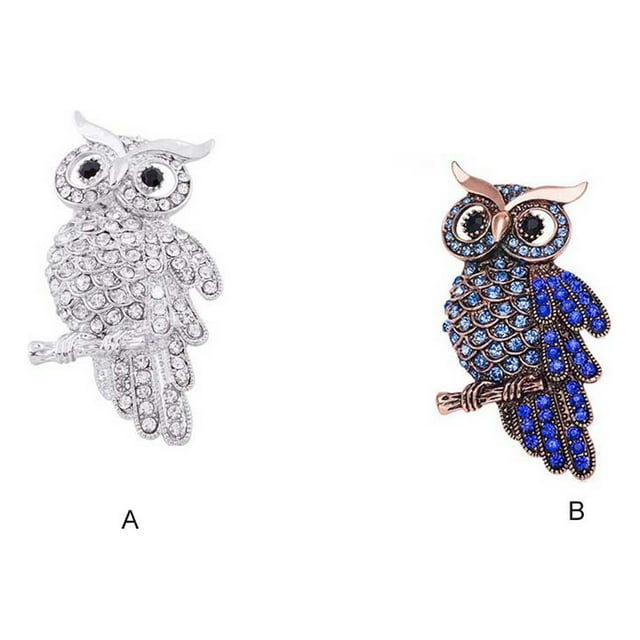 Becaristey Owl Brooch Crystal Brooches Rhinestone Pin Fashionable Accessory Jewelry blue