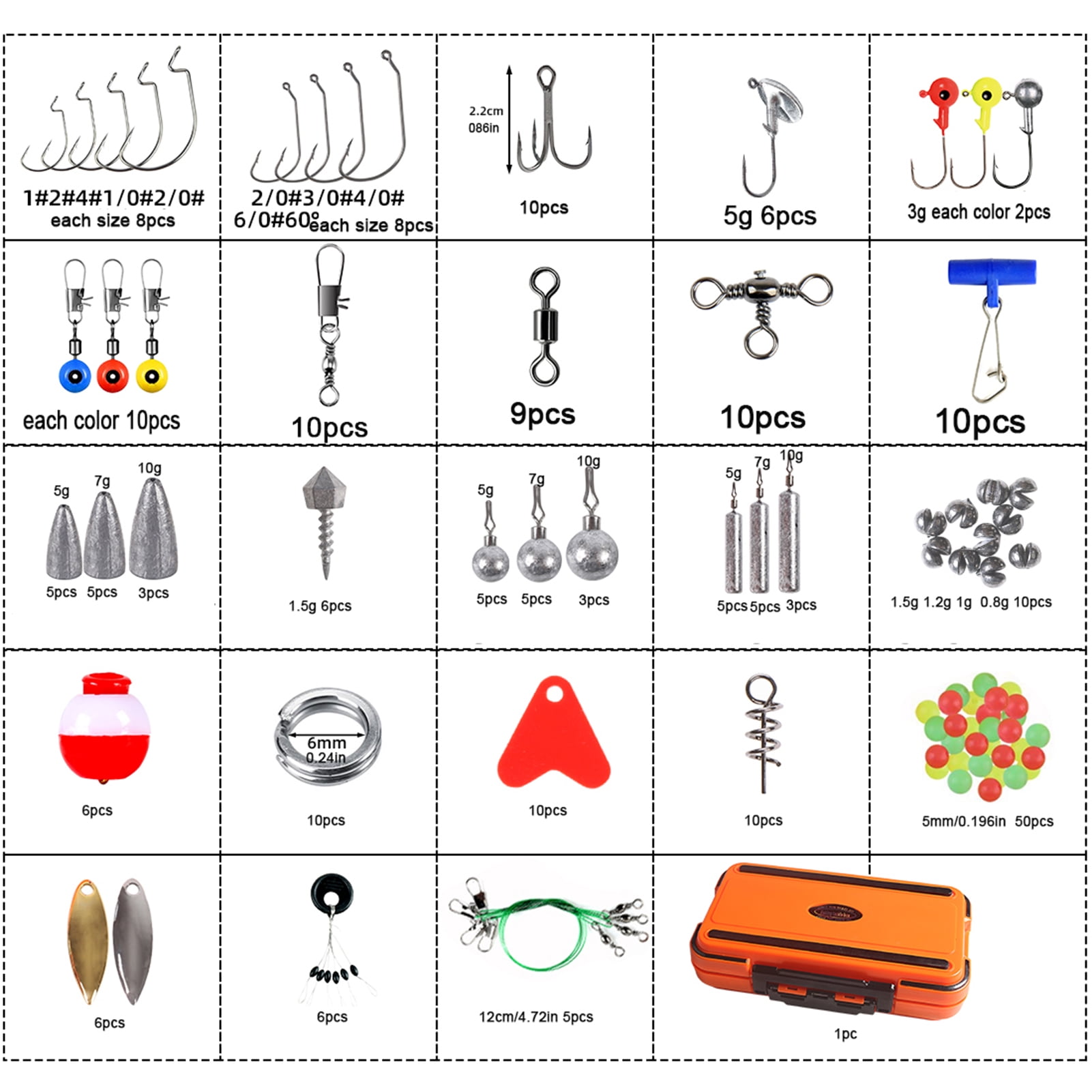 Blusea 343pcs Compact Fishing Tackle Kit - All-in-One Freshwater Hooks, Weights, Bobbers in Tackle Box, Fishing Gear Set for Bass Trout Panfish