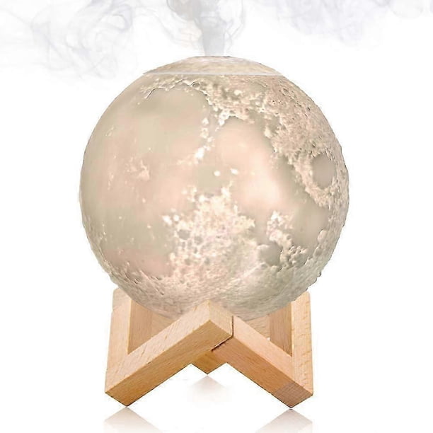 Humidifier Aromatherapy Diffuser, LED Desk Moon Lamp with Cool Mist Humidifier Function, Adjustable Brightness and Mist Mode (White)