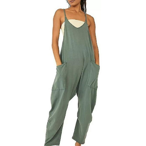 Mono largo informal liso para mujer, pantalones con pechera, mono holgado con bolsillos, talla grande