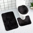 thumbnail image 2 of JeashCHAT 3 Piece Bathroom Rug Set Clearance - Includes Bathroom Carpet, U-Shaped Contour Toilet Rug, Toilet Lid Cover - Super Soft Anti Slip Solid Color Bath Mat Set (Black), 2 of 9