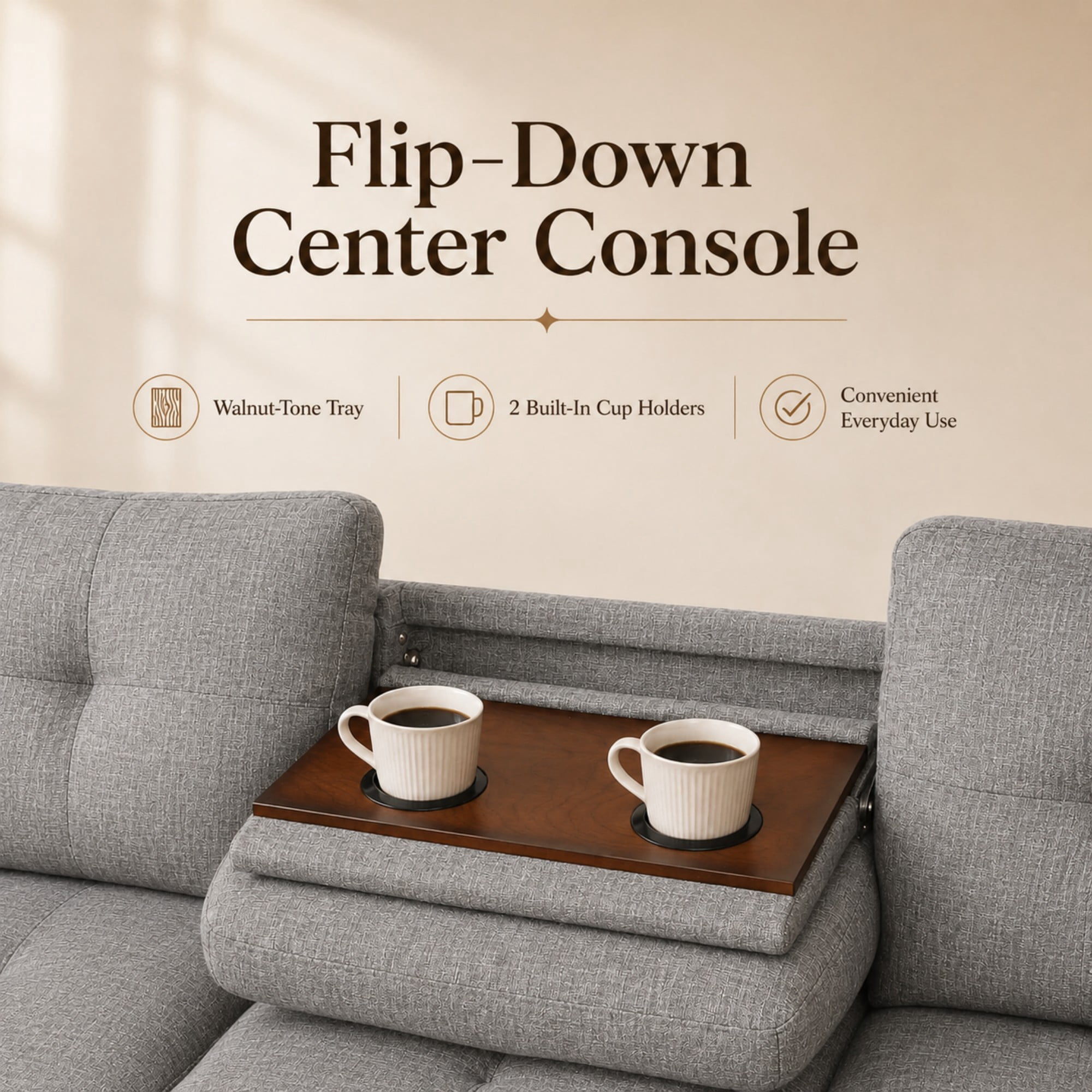 Momspeace 3 Piece Sectional Sofa with Cup Holder, 98" Linen L-Shaped Sofa for Living Room, Gray