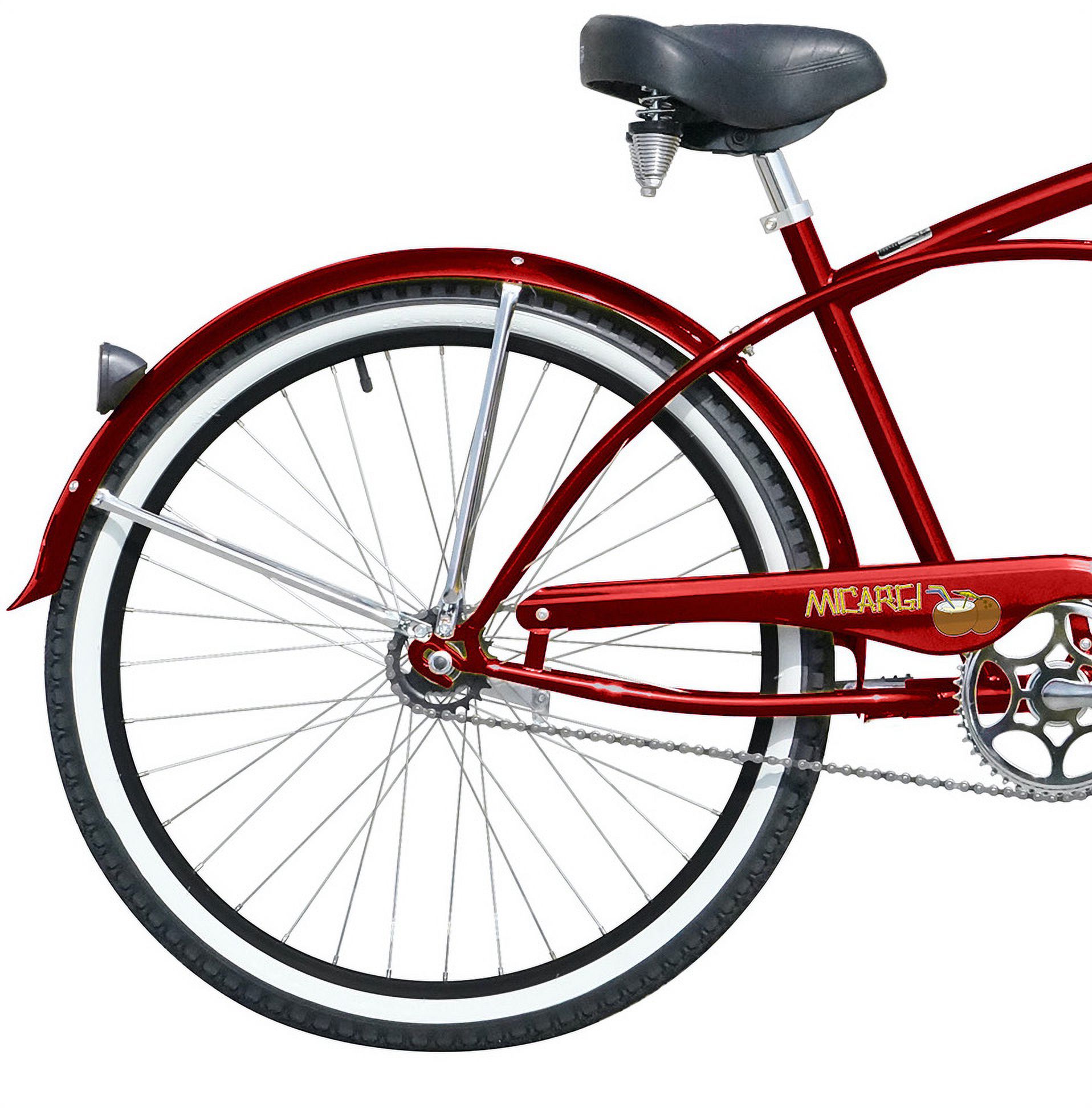 Wonder Wheels 26" Beach Cruiser Coaster Brake Stainless Steel Spokes One Piece Crank Alloy Matte Black Rims 36H W/ Fenders - Red & Black
