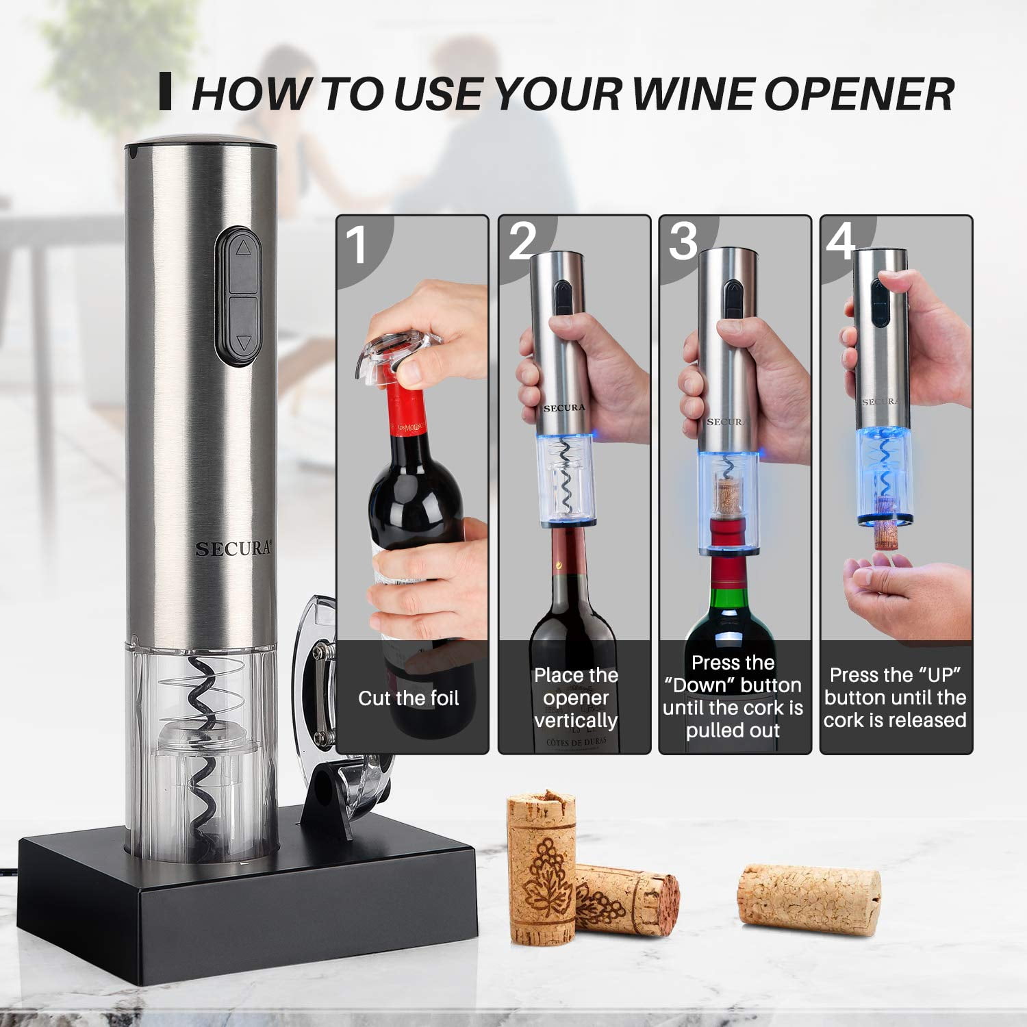 OLEVC Rechargeable Electric Wine Bottle Opener Mini Portable & Reusable Wine Bottle Opener for Household Bar Kitchen Party Black Automatic One-Button Corkscrew Opener with Foil Cutter Outdoor 