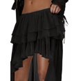 thumbnail image 3 of Women Elastic Waist Multi-Layer Ruffle Irregular High Slit Maxi Skirt Black S, 3 of 9