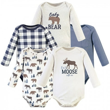 

Hudson Baby Infant Boy Cotton Long-Sleeve Bodysuits 5pk Moose Bear 12-18 Months