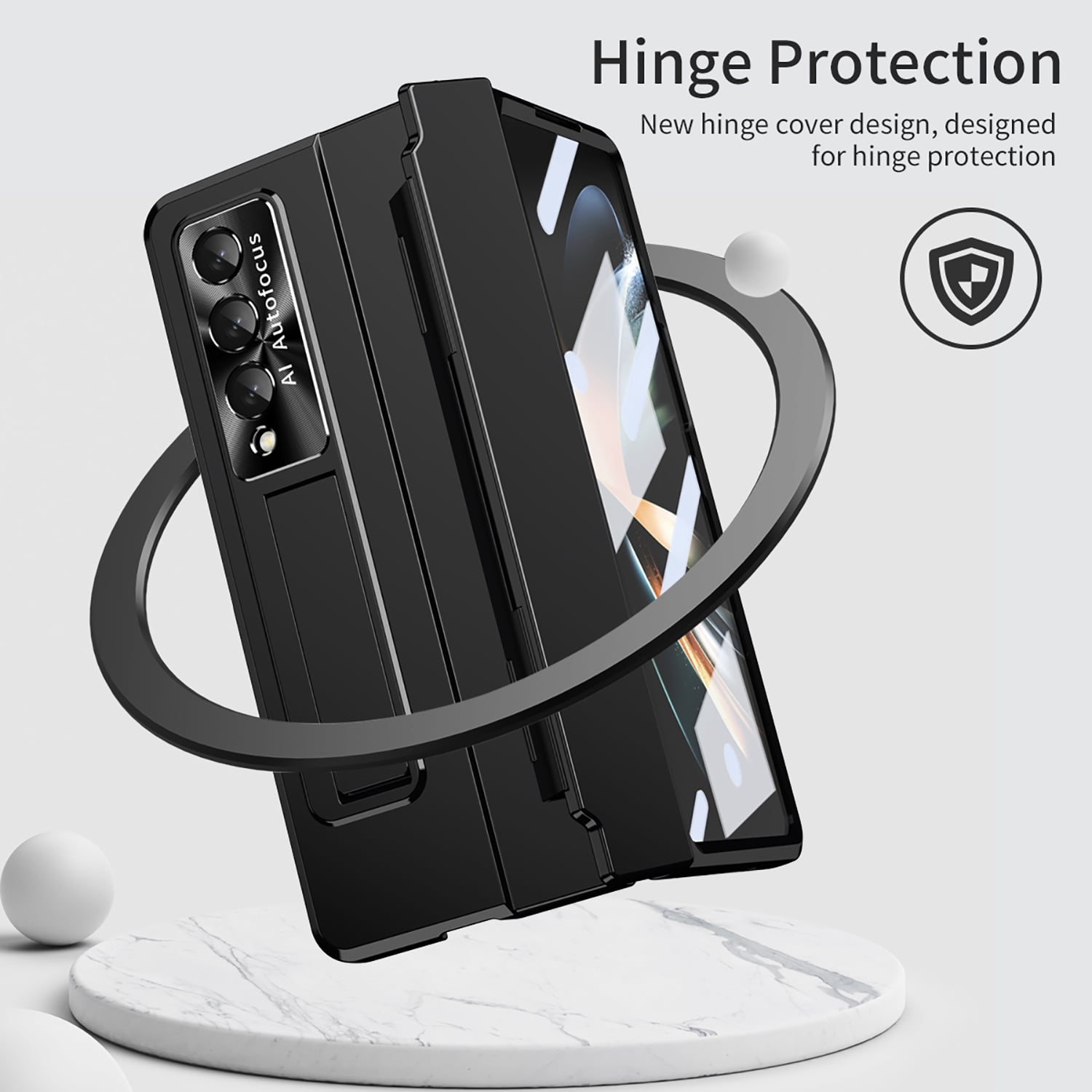 for Samsung Galaxy Z Fold 4 Case Magnetic Hinge Protection Built-in S Pen Holder with Front Glass Kickstand All-Inclusive PC Shockproof Case Wireless Charging for Samsung Z Fold 4 5G 2022, Black
