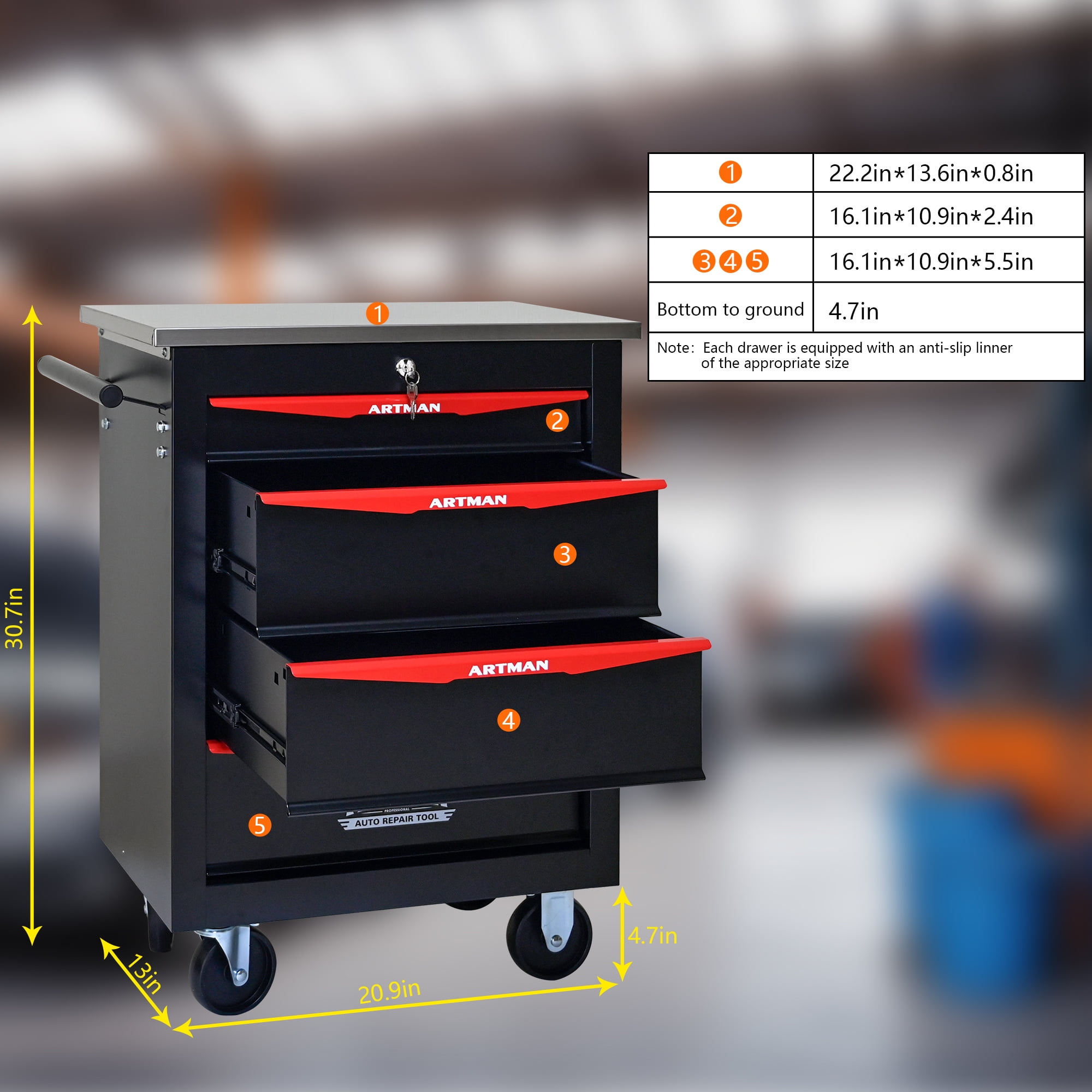 Aukfa Tool Box 4-Drawer Rolling Tool Chest Combination Workbench for Workshop Garage, Black