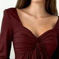 thumbnail image 5 of Long Sleeve Babydoll Tops for Women Sweetheart Neckline Peplum Tops Petite Knotted Wrap V Neck Shirts Wine S, 5 of 6
