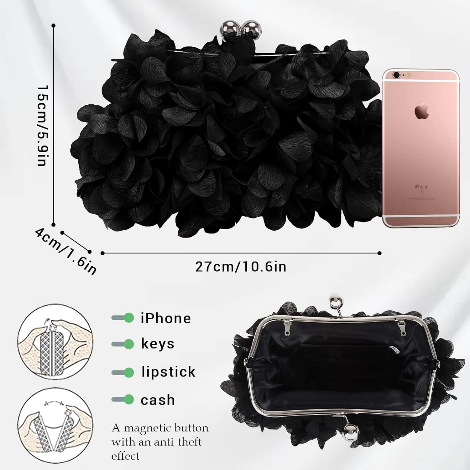 Women Clutch Evening Bag Small Floral Purses with Chain for Wedding, Party, Prom