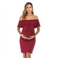 thumbnail image 4 of Robe Femme Épaules Dénudées à Manches Courtes Robe Épaules Dénudées Femme Enceinte Robe Falbala Été Tissu, Rouge Vin, G, 4 of 5