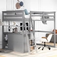 thumbnail image 2 of Full Wood Loft Bed with Ladder and Guard Rail, Loft Bed with Desk and Shelves, Two Built-in Drawers, Loft Full Bed for Teenagers, Multiple Functions Bed(Gray), 2 of 8