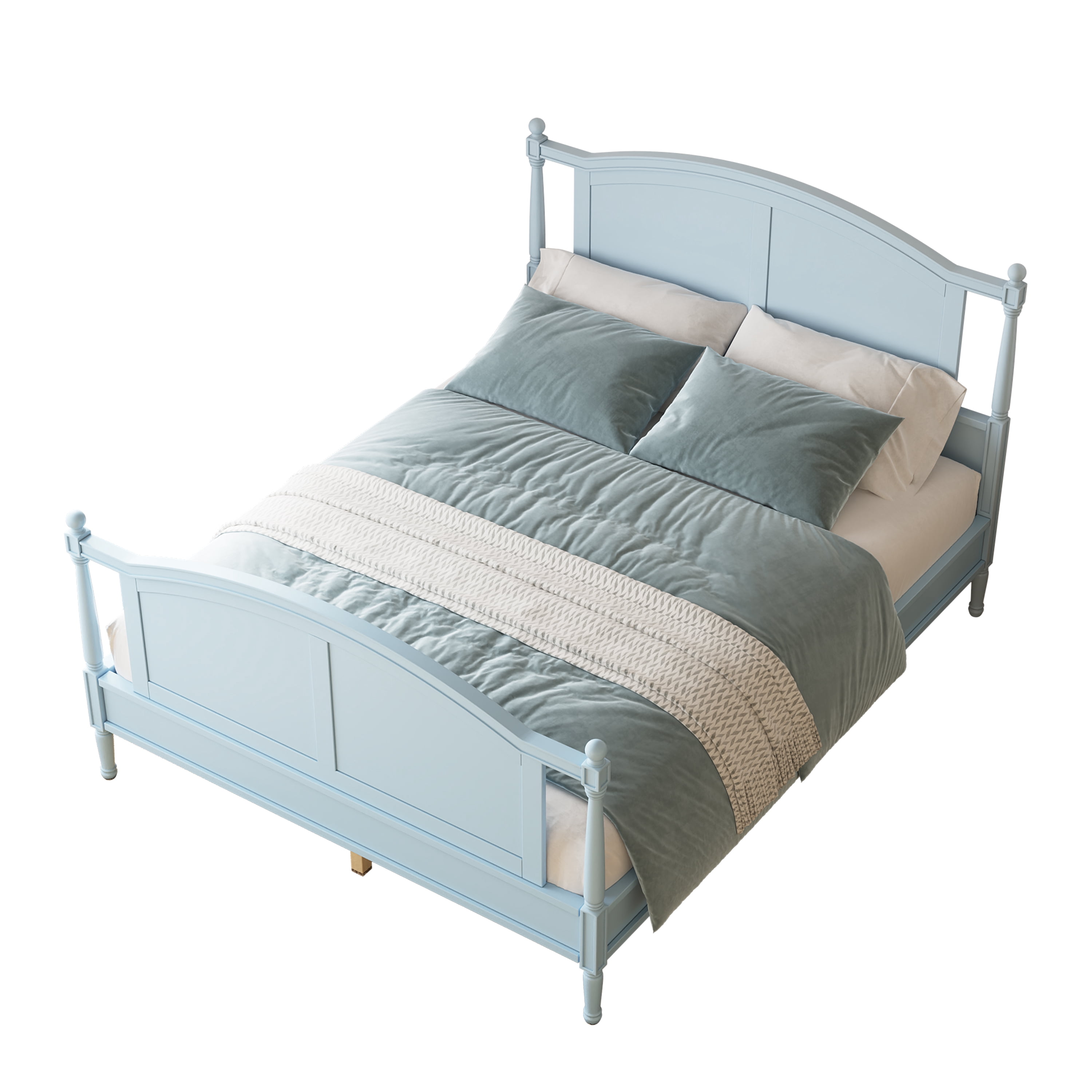 Mintazer Queen Size Farmhouse Platform Bed Frame with Arched Panel Headboard & Footboard, Cottage Panel Bed Frame with Spindle Posts & Slat Support for Bedroom Guest Room, Light Blue