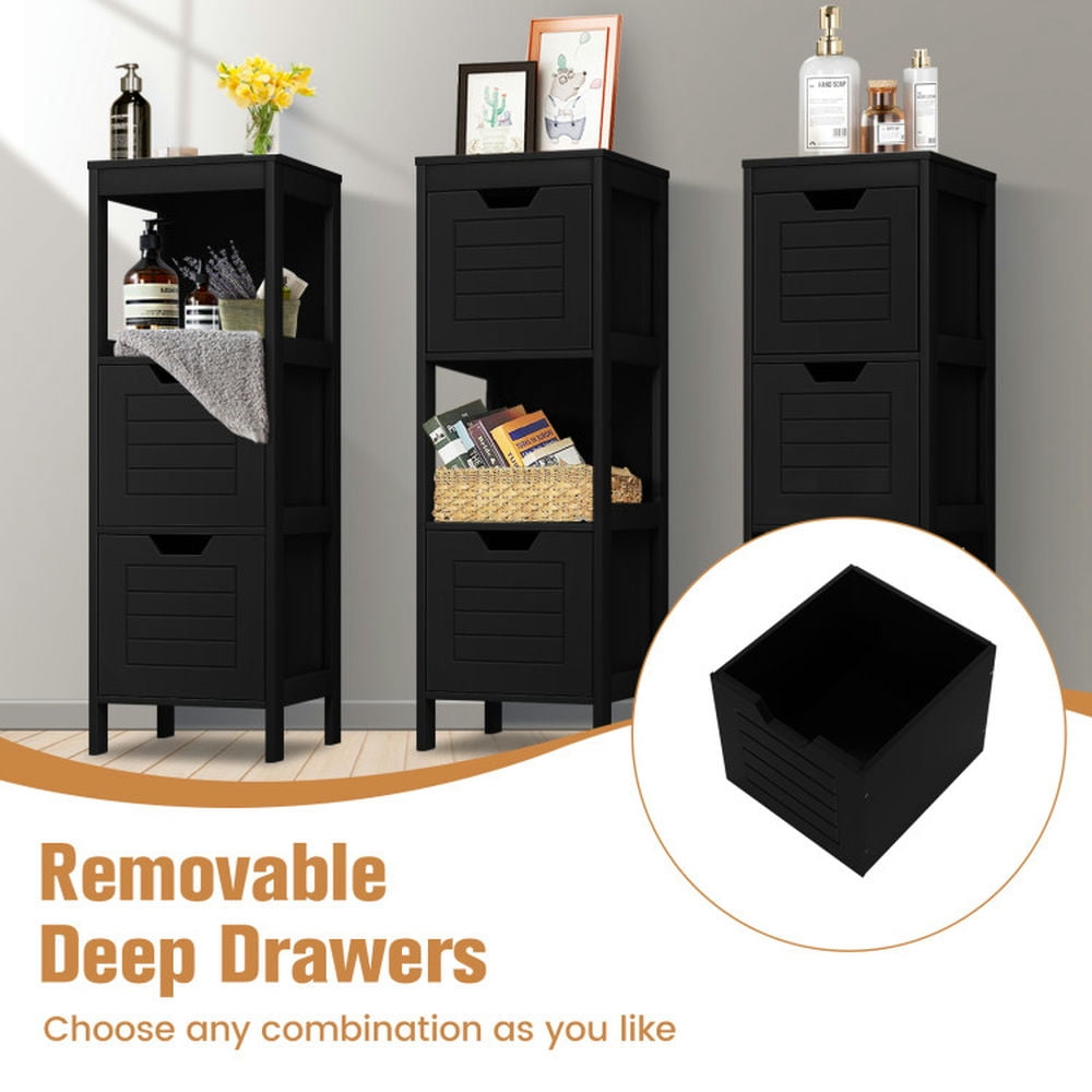 Finihen Storage Cabinet, Floor Cabinet, Bathroom Wooden Floor Cabinet Multifunction Storage Rack Stand Organizer, for Bathroom, Living Room, Bedroom, Kitchen, Black