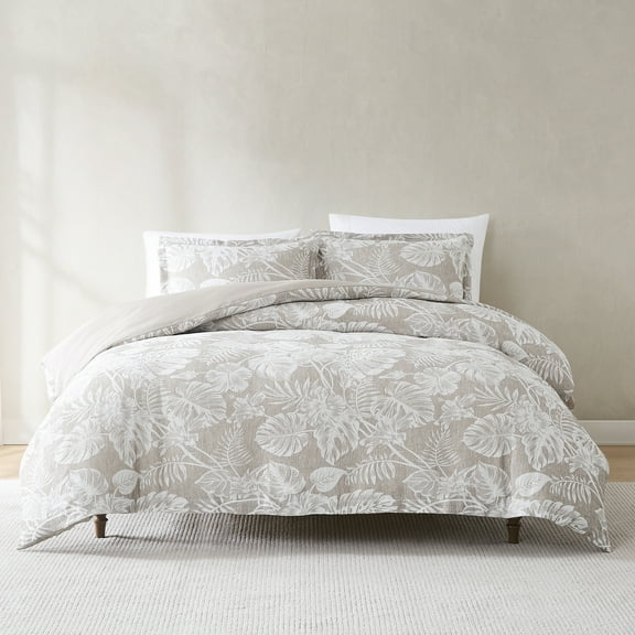 Lush Decor Bali Tropical Leaves Gauze Jacquard Duvet Cover 3 Piece Set Full/ Queen Neutral - Tropical Bedding Sets - Brown Duvet Cover - Coastal Decor