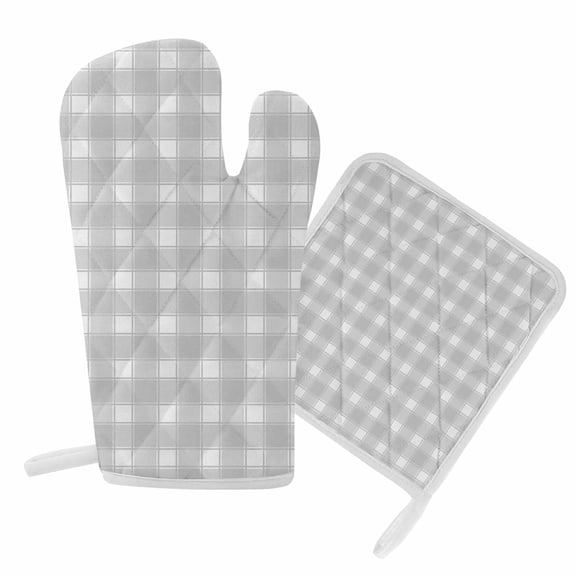 Oven Mitts and Pot Holder Set for Kitchen, Grey Buffalo Plaid Kitchen Oven Gloves Heat Resistance Non-Slip Surface Potholders Classic Checked Grid Hot Pads Sets for Cooking Baking Grilling BBQ