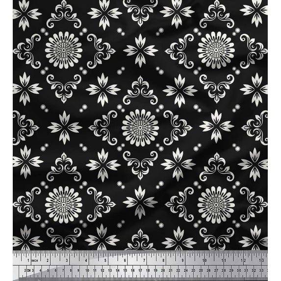 Soimoi Cotton Cambric Fabric Dot & Floral Artistic Decor Fabric Printed Yard 42 Inch Wide