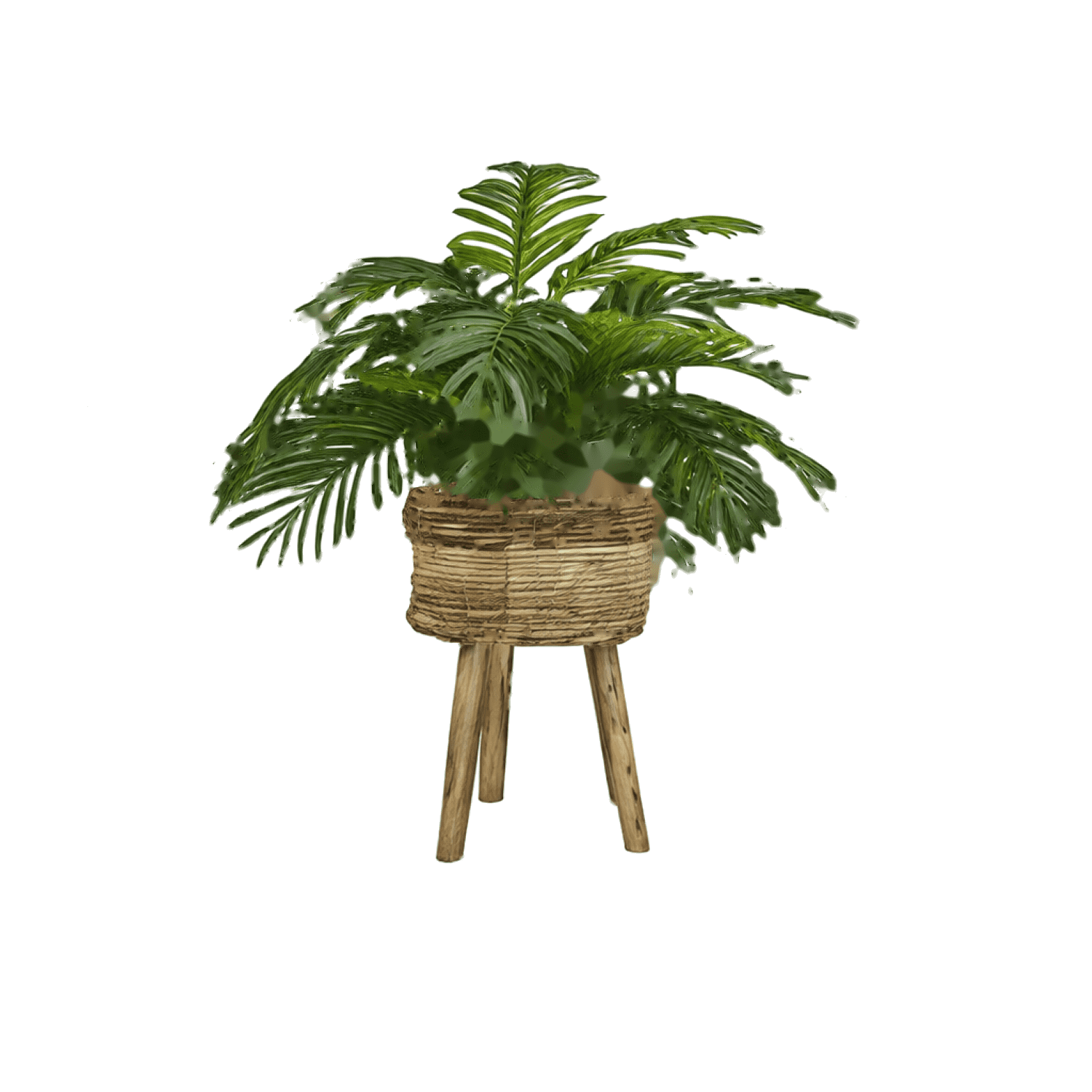 Artificial Plants, 32" Artificial Palm Plant in Multi-Color Tripod Basket Stand by LCG Florals, Faux Designer Fake Indoor Plant for Living Room, Office, and Home Decor
