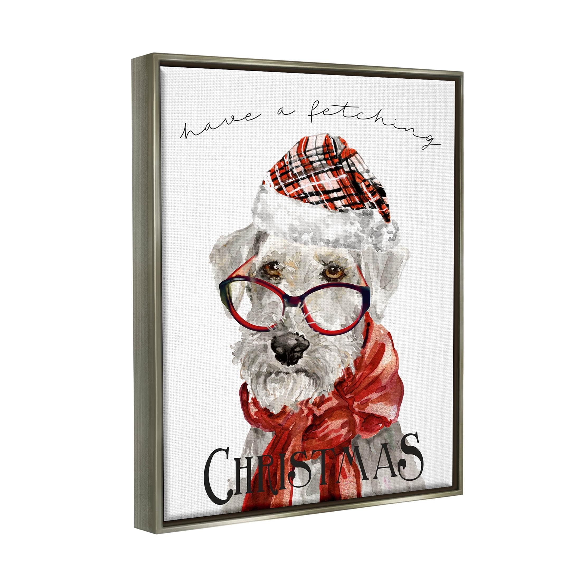 Stupell Industries Have a Fetching Christmas Dog Graphic Art Luster Gray Floating Framed Canvas Print Wall Art, Design by Livi Finn