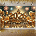 thumbnail image 6 of Golden Theme Happy New Year Banner Crown Decoration 2026 New Year Display Balloon Design Firework Pattern New Year Backdrop for New Year Party 2026 Celebration New Year Eve, 6 of 9