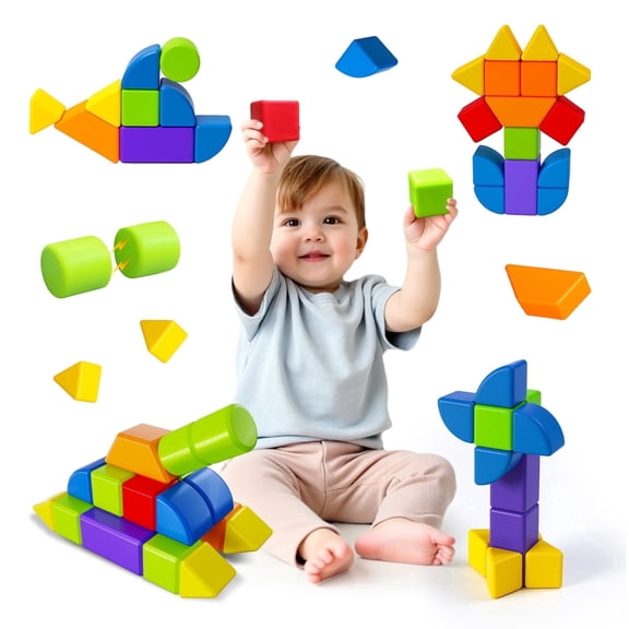 Pairez Toys Magnetic Blocks with Multiple Shapes, 1.65 inch Large Magnetic Building Cubes for Kids, Sensory Montessori Stacking Toys for Boys & Girls Ages 3 4 5 6 (21pcs)