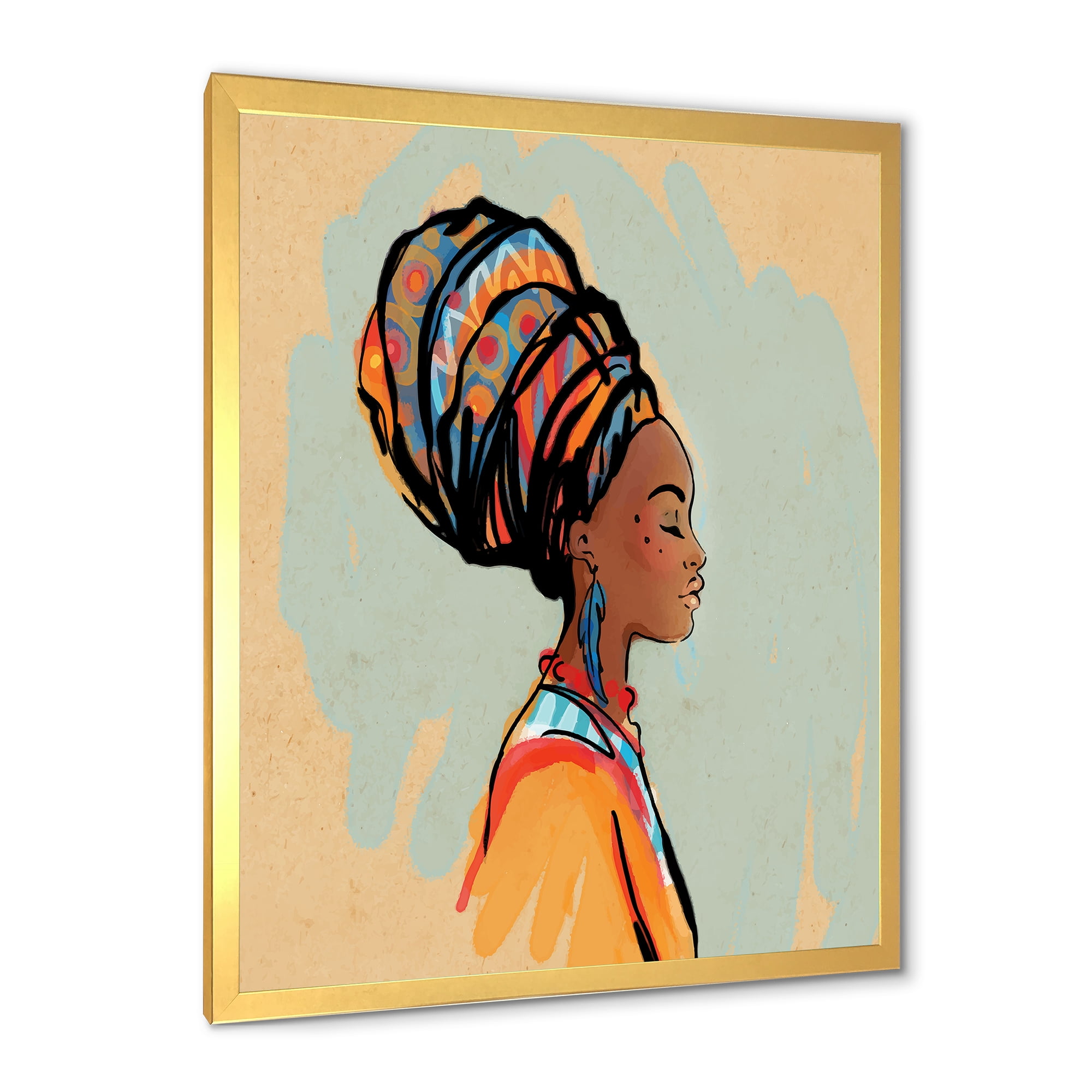 Designart 'Portrait of African American Woman With Turban III' Modern Framed Art Print