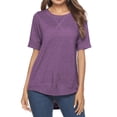 thumbnail image 5 of SHIBEVER Short Sleeve T-Shirts for Women Fashion Summer Tops Trendy Loose High Low Purple Dressy Tops Tunic Blouse Size L, 5 of 7
