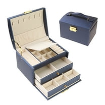 Unique Bargains 3 Layer Jewelry Box PU Leather Jewelry Organizer Case with Drawer Blue