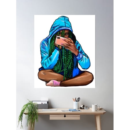 Cool Edgy Girl Wearing Hoodie With Green Braids And Camera Phone- Watching You Watching Me Poster Wall Art Modern Wall Decor For Living Room Bedroom 8x12 UNFRAMED
