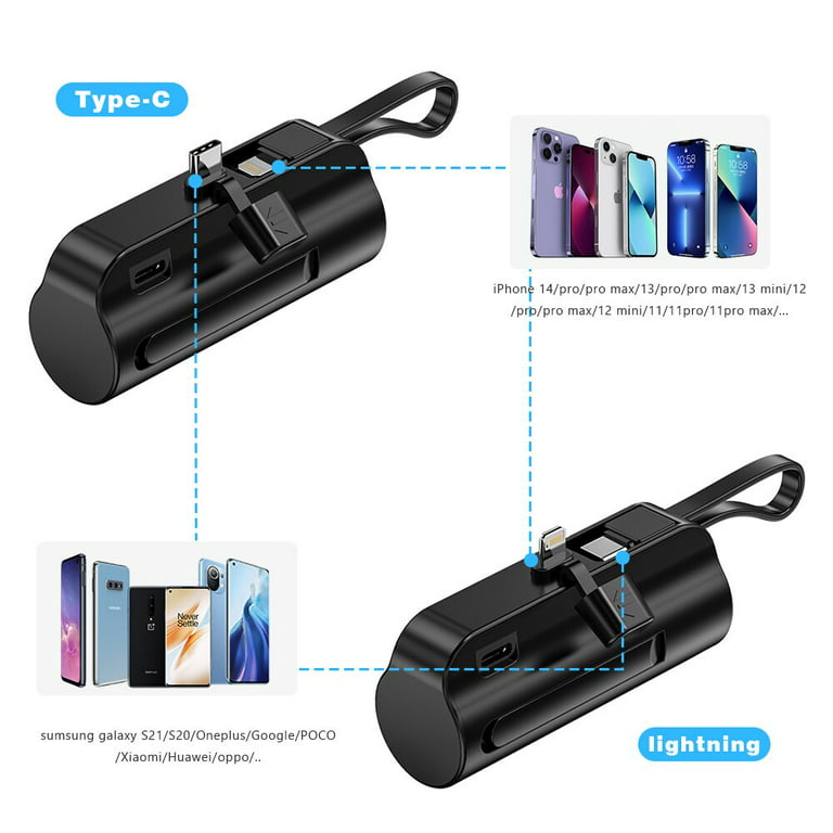 5000mAh Portable Power Bank Built in Cable External Spare Battery Pack Mini  Powerbank For iPhone 14 13 Samsung S22 Xiaomi 12S