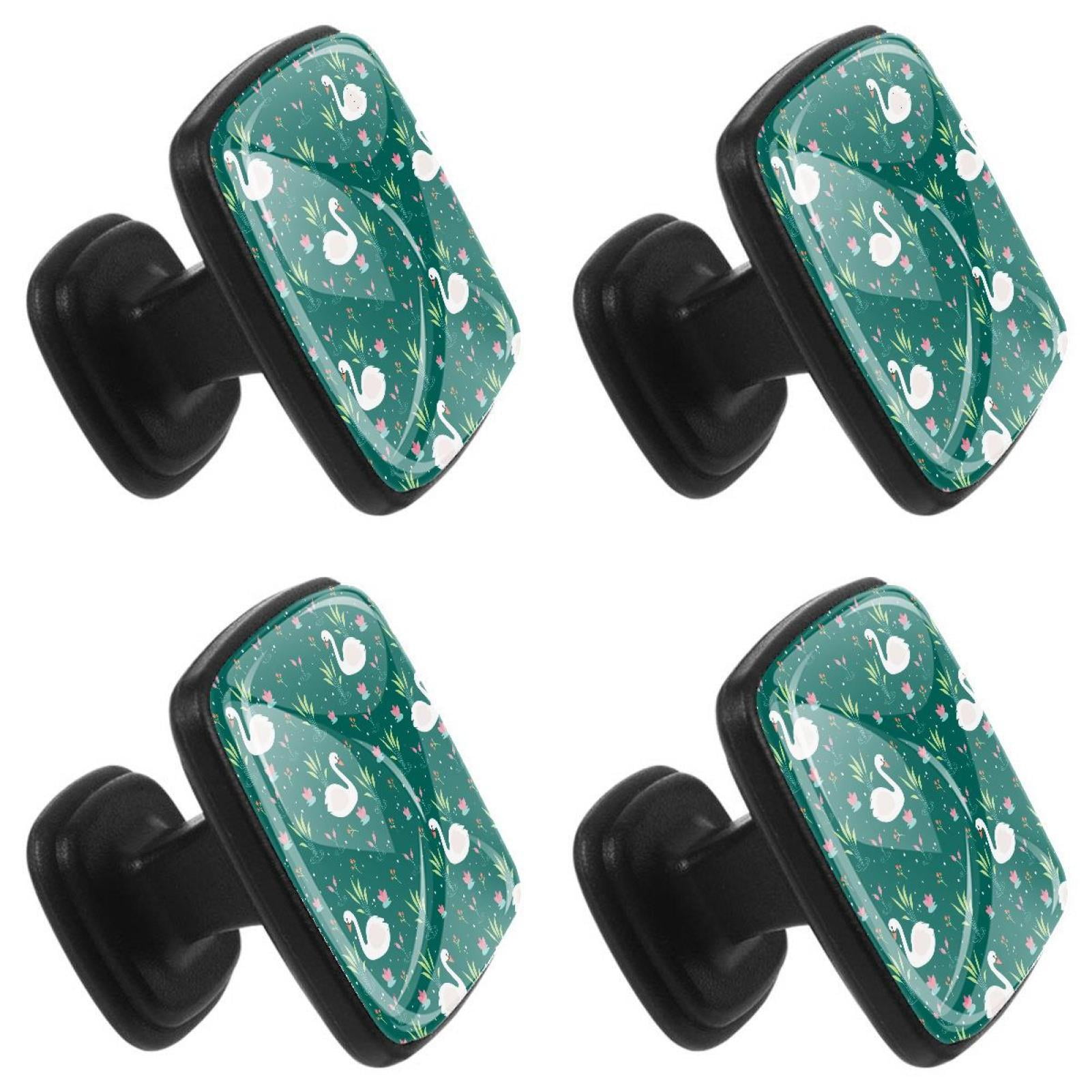 4 Pcs Square Cabinet Handle Cupboard Knob Drawer Pulls Handle Elegant Swan Drawer Knobs with Screws Furniture Decoration
