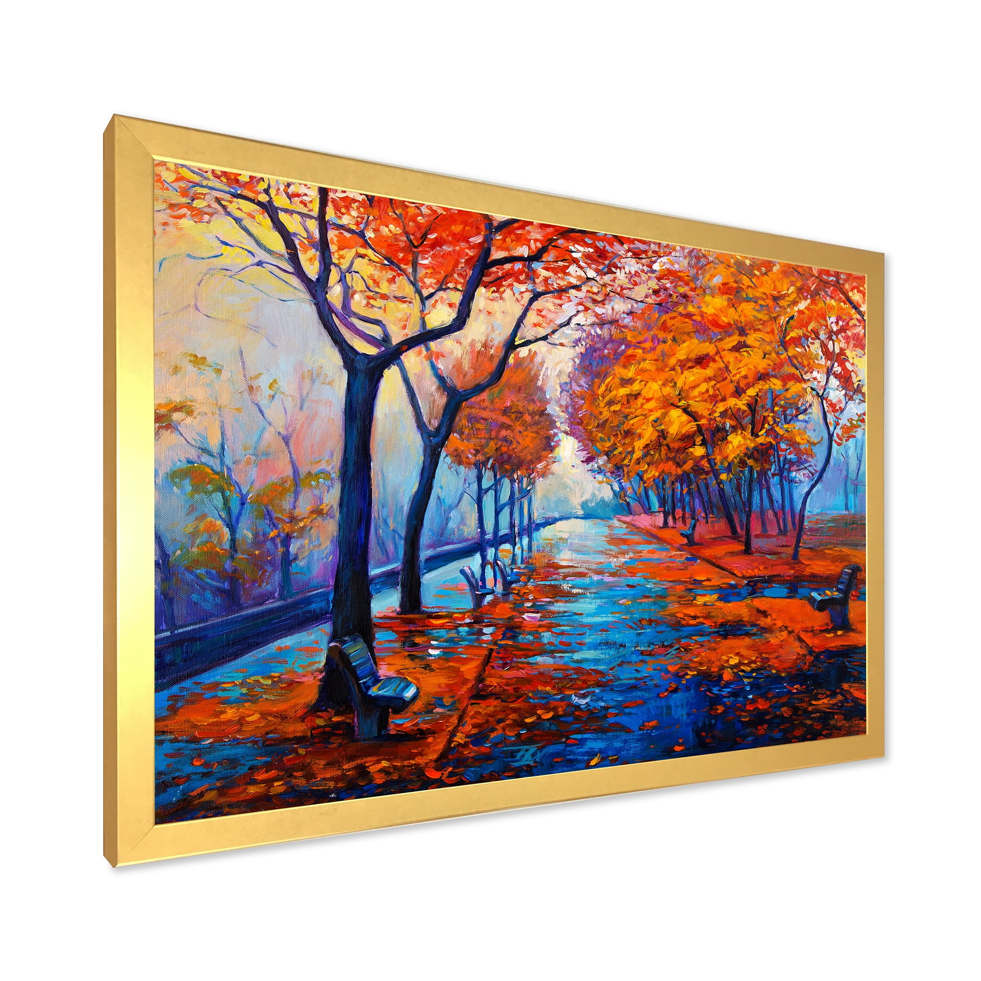 Designart 'Orange Autumn Landscape With Little Road III' Traditional Framed Art Print