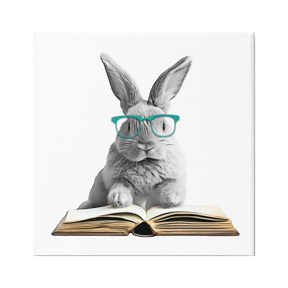 Stupell Industries Bunny Reading Book Animals & Insects Painting Gallery Wrapped Canvas Art Print Wall Art, 17 x 17