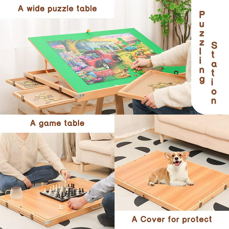 Jigsaw Puzzle Table with 4 Drawers, 1500pcs Portable Puzzle Board with  Wooden Puzzle Cover, 3 Angles Tilting Puzzle Table for Adults