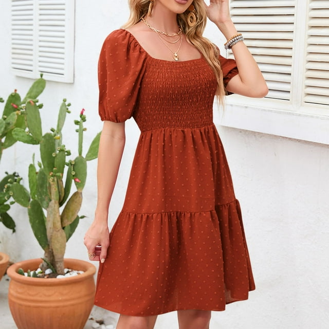 LOVZFMLL Robe à Encolure pour Femme à Manches Courtes Décontractée de Vacances Tunique Bourgogne TG