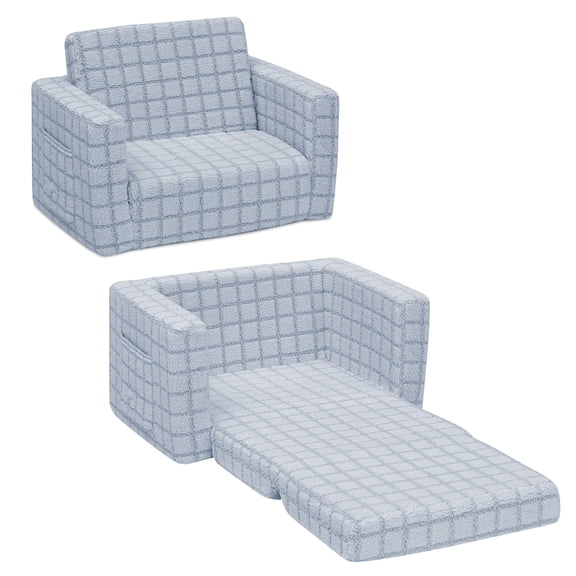 Delta Children Sculpted Stripe Boucle/Sherpa Flip-Out Chair, Blue