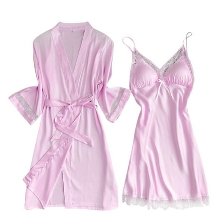 

BSDHBS Lingerie for Women New Satin Silk Pajamas Nightdress Women Robes Underwear Sleepwear Lingerie Pink Size M