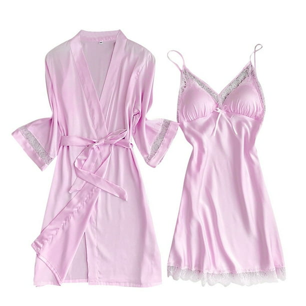 Gibobby Lencería sexy para mujer Batas Camisón Ropa interior Pijamas Mujer Lencería de satén Seda Nueva ropa de dormir Íntimos (Rosa, XXXL)