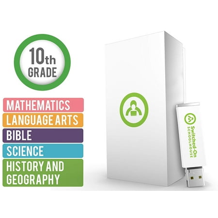 Switched on Schoolhouse, Grade 10, USB 5 Subject Set – Math, Language, Science, History, & Bible, 10th Grade Homeschool Curriculum by Alpha