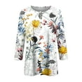 thumbnail image 6 of RPVATI 3/4 Length Sleeve Shirts for Women Button Down Up V Neck Elbow Sleeve Tops Floral Print Loose Fit Henley Blouses Fashion Trendy T Shirts Summer Tunic Tops Yellow XL, 6 of 6