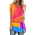 thumbnail image 1 of Birdeem Blouse Mode Femme Dégradé Imprimé Col en V Manches Courtes T-Shirt Ample, 1 of 1