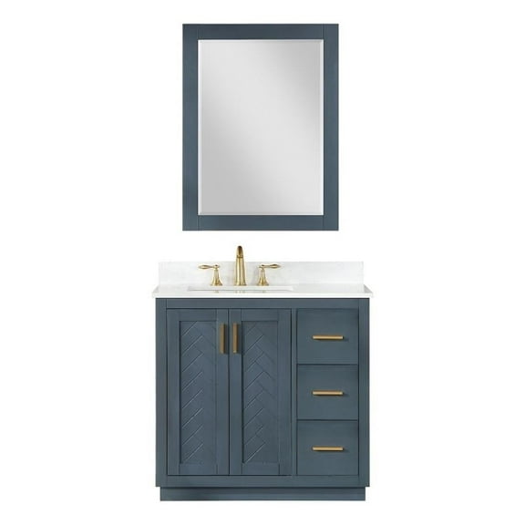 Gazsi 36" Single Bathroom Vanity Set in Charcoal Blue with Mirror