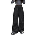 thumbnail image 2 of Riecok Girls Wide Leg Cargo Pants Elastic Waist Casual Trousers Bottom with Pockets Solid Color Pull on Pants Black 14 Years, 2 of 6