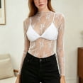 thumbnail image 5 of Alkepwun Cover Up Womens Sexy Mesh Sheer Long Sleeve Mock Neck T Shirt Casual Floral Lace Soft Breathable Summer Party Evening, 5 of 5