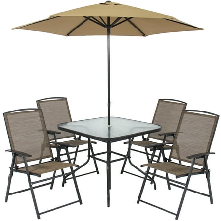 Best Choice Products 6-Piece Outdoor Folding Patio Dining Set w/ Table, 4 Chairs, Umbrella, and Built-In Base (Best Outdoor Gear Sites)
