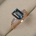 thumbnail image 2 of London blue topaz wedding ring, emerald cut, blue stone, 14K rose gold plated,wedding ring, 2 of 2