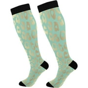 bestwell 1 Pairs Fashion Teal Leopard Compression Socks for Women Men Knee High Stocking forRunning,Athletic,Medical,(21-22), (20-30mmHg)